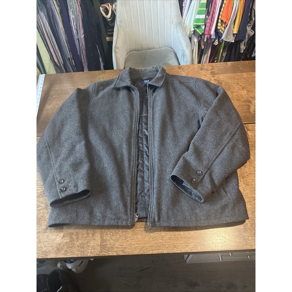 VTG Gap Jacket Men's Large Gray Full Zip Wool Lined Winter Coat Y2K 90s